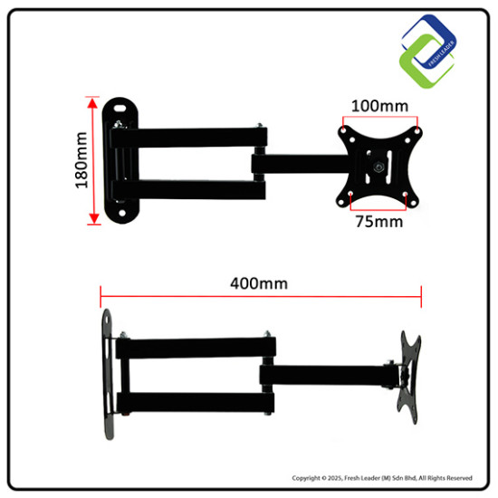 Retractable Wall Mount TV Bracket for 14–27 Inch Screens – Adjustable & Space-Saving