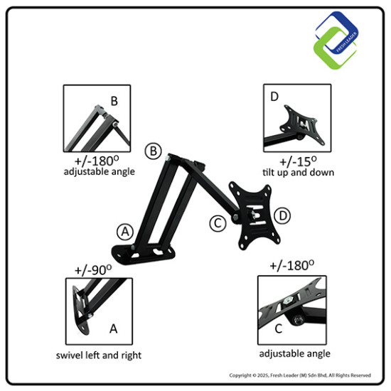 Retractable Wall Mount TV Bracket for 14–27 Inch Screens – Adjustable & Space-Saving