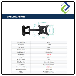 Retractable Wall TV Bracket Suitable for 14"– 27"