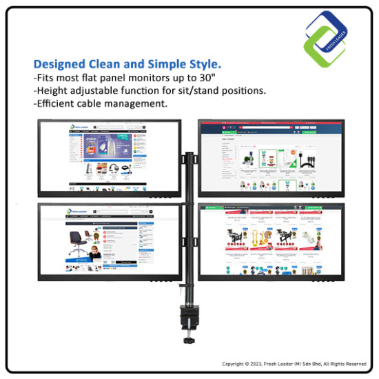4 Monitor Arm Fully Adjustable Desk Mount Stand For 4 Screen up to 17”-30" 4 Monitor Arm Fully Adjustable Desk Mount Stand For 4 Screen up to 17”-30"