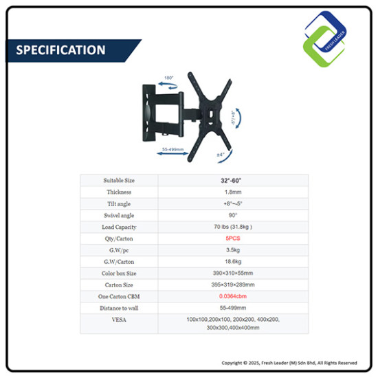 OptiFlex 32-60 Inch TV Wall Mount: Full Motion Cantilever Bracket