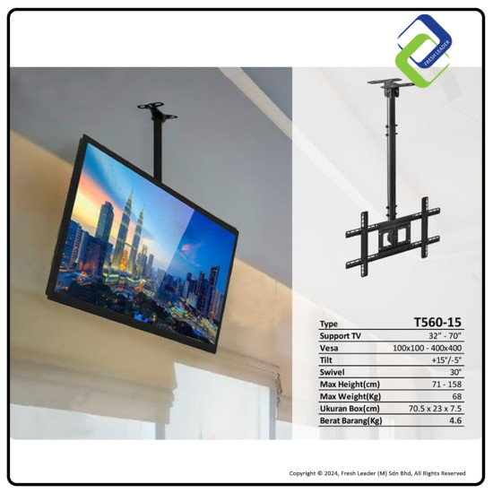 Maximize Space: Ceiling TV Mount for 32"-70" Flat Panel TVs