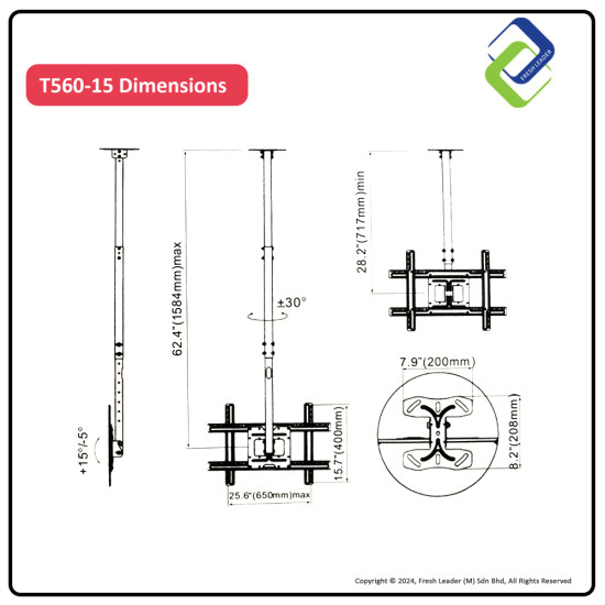 Maximize Space: Ceiling TV Mount for 32"-70" Flat Panel TVs