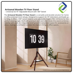 Artisanal Wooden TV Floor Stand – Universal 32-75" Adjustable Mount with 180° Swivel