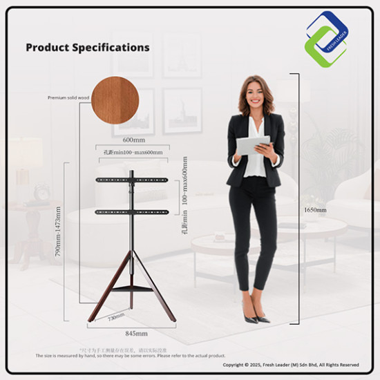 Artisanal Wooden TV Floor Stand – Universal 32-75" Adjustable Mount with 180° Swivel