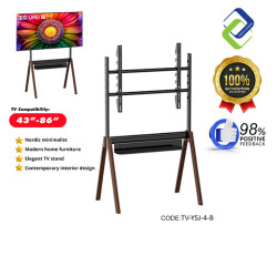 Nordic Minimalist Mobile TV Stand for 43–86" TVs — Beech Wood Quad Legs, 60kg Capacity  
