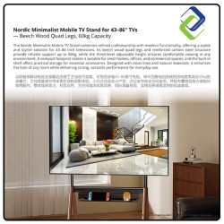 Nordic Minimalist Mobile TV Stand for 43–86" TVs — Beech Wood Quad Legs, 60kg Capacity  