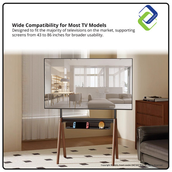 Nordic Minimalist Mobile TV Stand for 43–86" TVs — Beech Wood Quad Legs, 60kg Capacity  