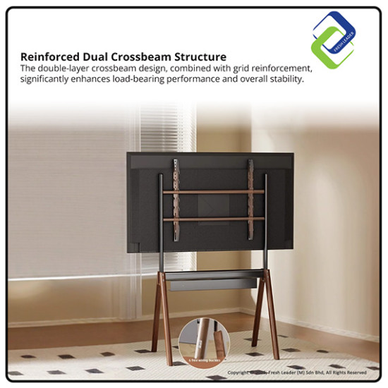 Nordic Minimalist Mobile TV Stand for 43–86" TVs — Beech Wood Quad Legs, 60kg Capacity  