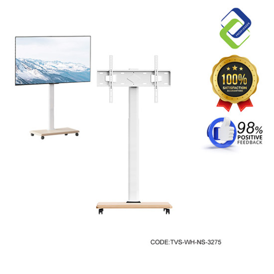 Stylish Pearl White Rolling TV Stand – Universal 32–75 Inch Mobile Floor Trolley, Elegant No Shelf Look
