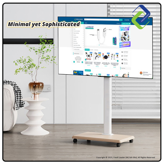 Stylish Pearl White Rolling TV Stand – Universal 32–75 Inch Mobile Floor Trolley, Elegant No Shelf Look