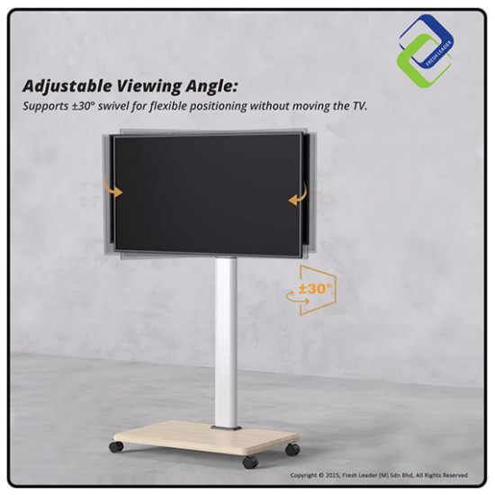 Stylish Pearl White Rolling TV Stand – Universal 32–75 Inch Mobile Floor Trolley, Elegant No Shelf Look
