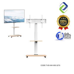 Sleek Pearl White Adjustable TV Floor Stand with Shelf, Refined Mobile Trolley on Wheels, Fits 32–75 Inch Flat & Curved Screens