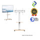 Sleek Pearl White Adjustable TV Floor Stand with Shelf, Refined Mobile Trolley on Wheels, Fits 32–75 Inch Flat & Curved Screens
