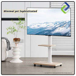 Sleek Pearl White Adjustable TV Floor Stand with Shelf, Refined Mobile Trolley on Wheels, Fits 32–75 Inch Flat & Curved Screens