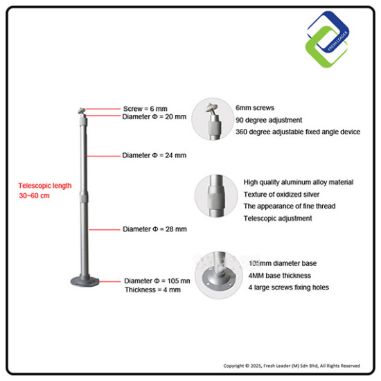 Projector Ceiling/Wall Mount with Extendable Arm 30–60cm – Universal Fit, Strong Support