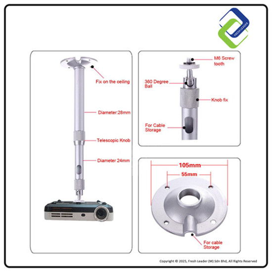 Projector Ceiling/Wall Mount with Extendable Arm 30–60cm – Universal Fit, Strong Support