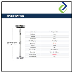 Universal Projector Ceiling/Wall Mount with Adjustable 30-60cm Retractable Arm