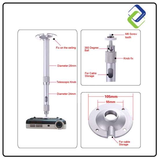 Universal Projector Ceiling/Wall Mount with Adjustable 30-60cm Retractable Arm Universal Projector Ceiling/Wall Mount with Adjustable 30-60cm Retractable Arm