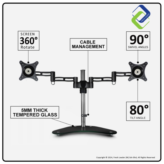 Premium Dual Monitor Stand | Tempered Glass | 15-27 inch | Adjustable Desk Mount Premium Dual Monitor Stand | Tempered Glass | 15-27 inch | Adjustable Desk Mount