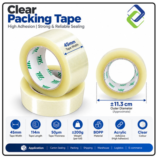 Clear Packing Tape 45mm × 114m 50µm High Adhesion
