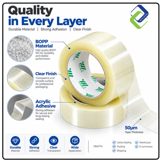 Clear Packing Tape 45mm × 114m 50µm High Adhesion