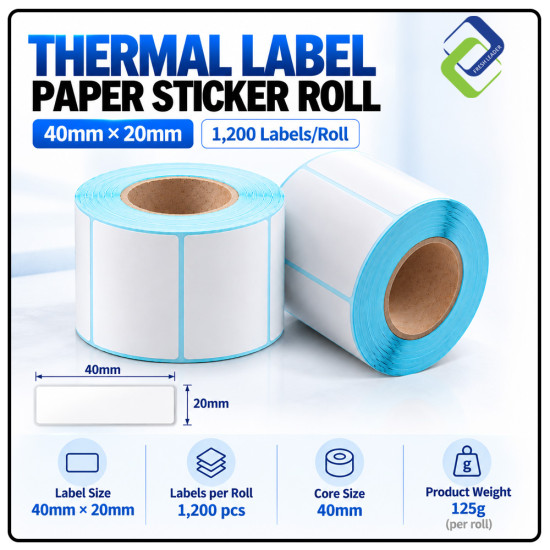 Thermal Label Paper Roll 40mm x 20mm – 1,200 Labels