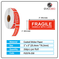 Fragile Sticker Warning Label Handle With Care Sicker 1" x 3" (250pcs)