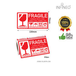Fragile Warning Label Sticker 3" x 5" (250pcs)